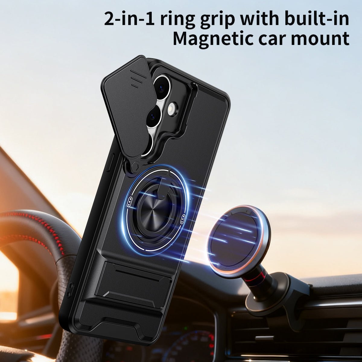 LENOK Samsung Galaxy S25 FE Case – Military-Grade MagSafe, Camera Slider, 360° Ring Kickstand - LENOK