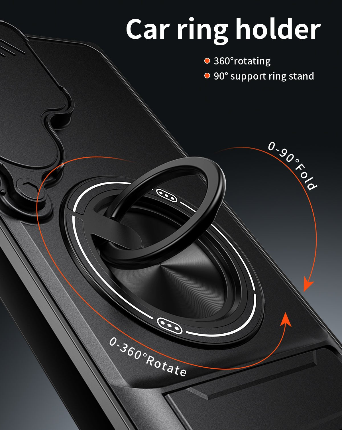 LENOK Samsung S21 Ultra case – 360° rotating car ring holder with 0–90° fold kickstand support