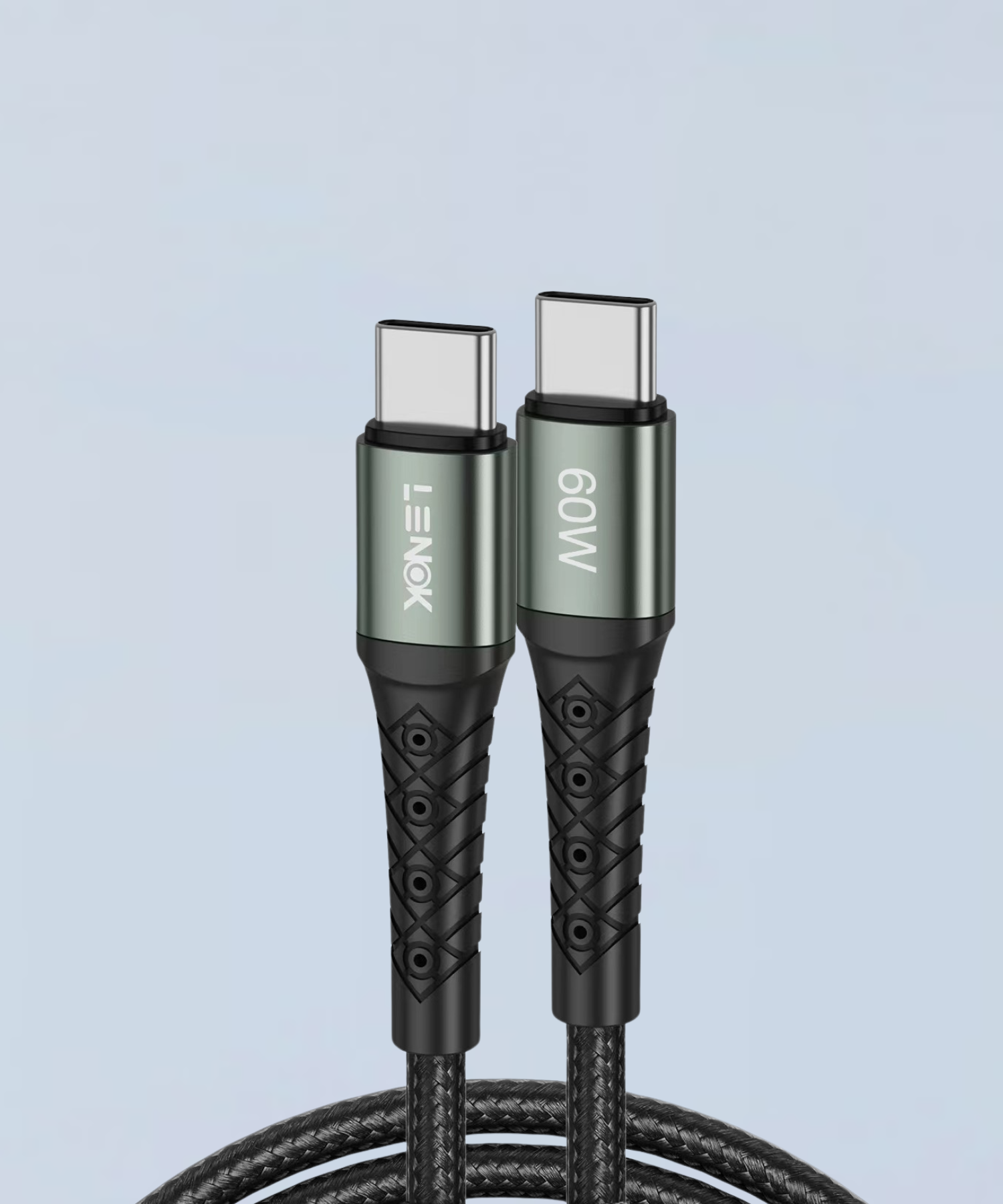 LENOK USB-C 60W fast charging cable with durable braided design and metal connectors