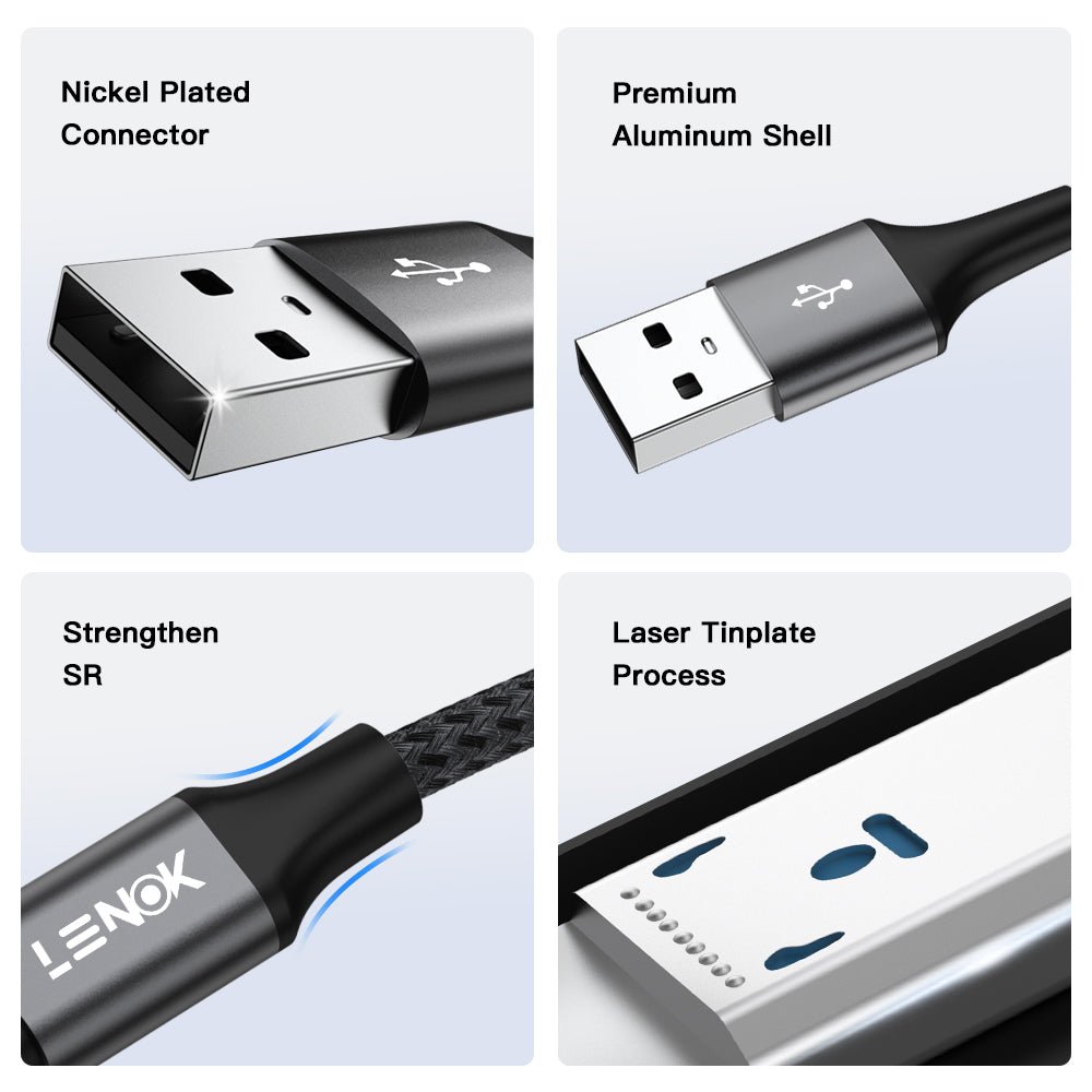 LENOK USB-A to Lightning Fast Charging Cable, Nylon Braided Cord for iPhone 14/13/12/11 & iPad - LENOK