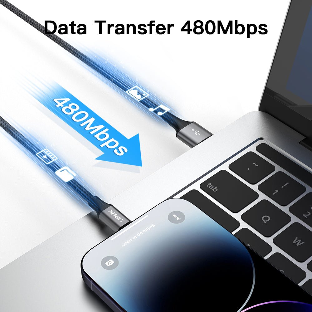 LENOK USB-A to Lightning Fast Charging Cable, Nylon Braided Cord for iPhone 14/13/12/11 & iPad - LENOK