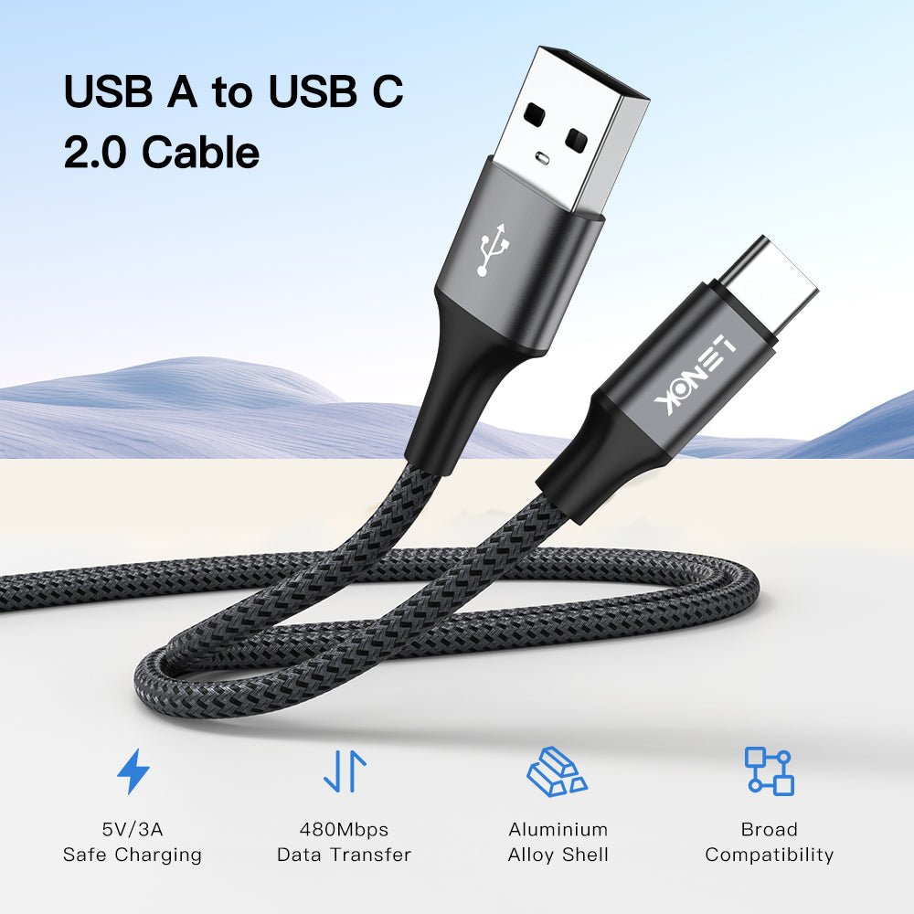 LENOK USB-A to USB-C Fast Charging Cable, Braided CarPlay Cord for iPhone 17/16, Galaxy S25 & Pixel - LENOK