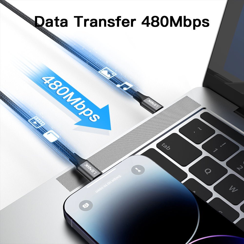 LENOK USB-C to Lightning Fast Charging Cable, Nylon Braided PD Cord for iPhone 14/13/12/11/X/8 - LENOK